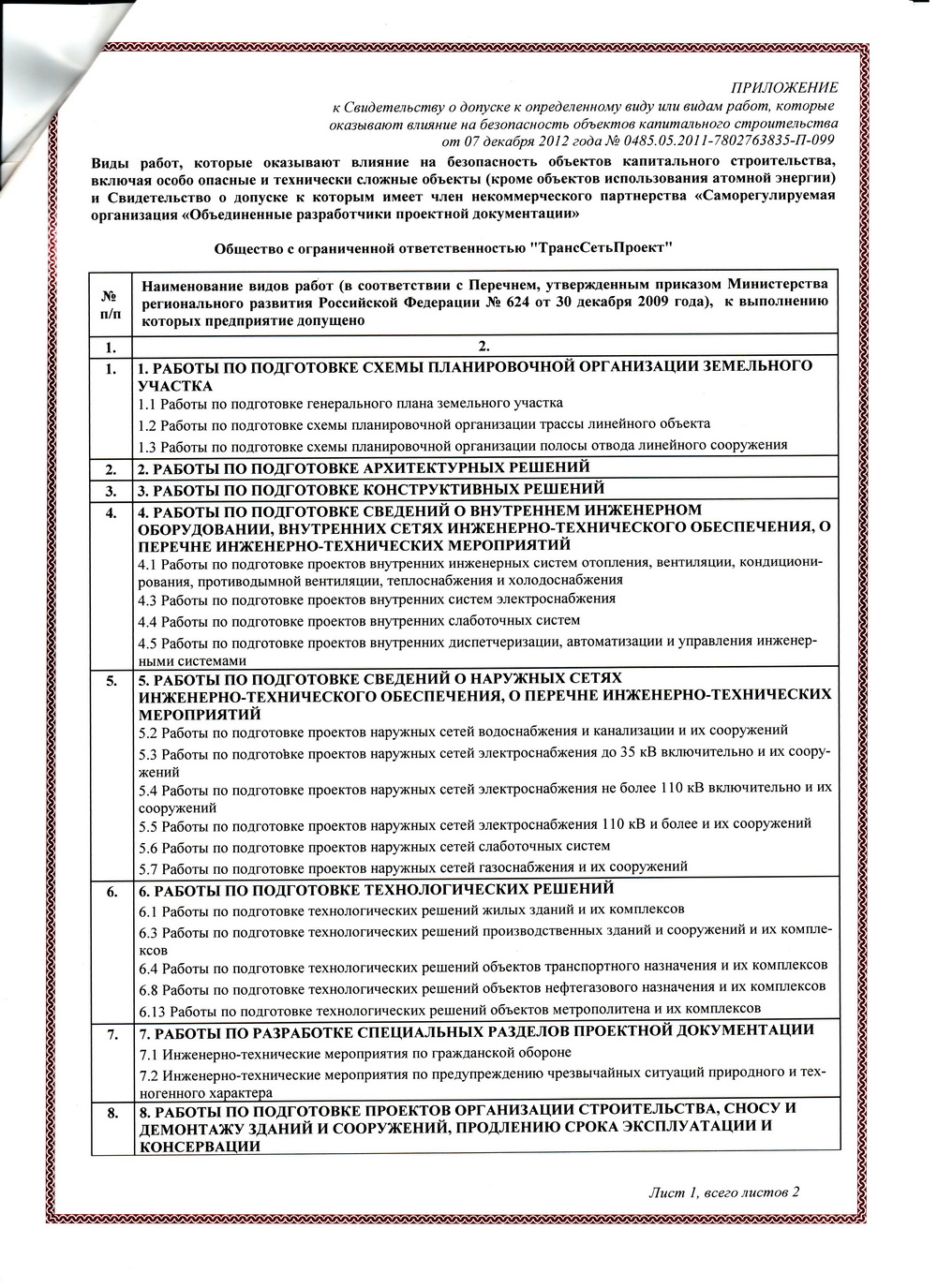 Свидетельство СРО на проектирование